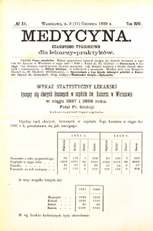 Medycyna czasopismo tygodniowe dla lekarzy praktycznych 1888-1889 T. XVII nr 3