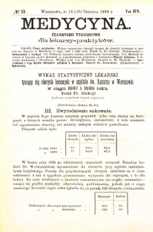 Medycyna czasopismo tygodniowe dla lekarzy praktycznych 1888-1889 T. XVII nr 52