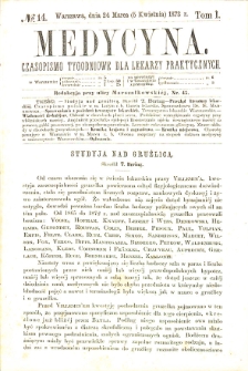 Medycyna czasopismo tygodniowe dla lekarzy praktycznych. 1873 T. I nr 14