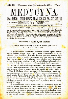 Medycyna czasopismo tygodniowe dla lekarzy praktycznych. 1873 T. I nr 42