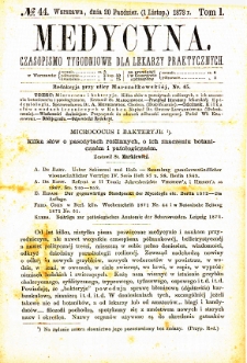 Medycyna czasopismo tygodniowe dla lekarzy praktycznych. 1873 T. I nr 44