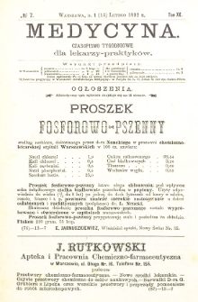 Medycyna czasopismo tygodniowe dla lekarzy praktycznych 1892 T.XX nr 7