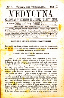 Medycyna czasopismo tygodniowe dla lekarzy praktycznych. 1874 T. II nr 3