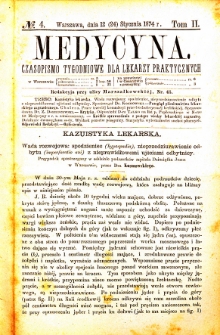 Medycyna czasopismo tygodniowe dla lekarzy praktycznych. 1874 T. II nr 4