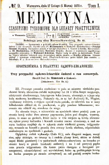 Medycyna czasopismo tygodniowe dla lekarzy praktycznych. 1874 T. II nr 9