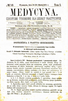 Medycyna czasopismo tygodniowe dla lekarzy praktycznych. 1874 T. II nr 12