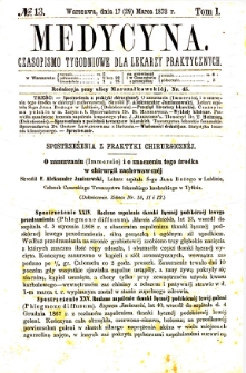 Medycyna czasopismo tygodniowe dla lekarzy praktycznych. 1874 T. II nr 13