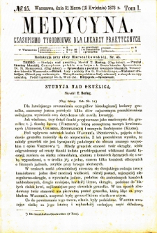 Medycyna czasopismo tygodniowe dla lekarzy praktycznych. 1874 T. II nr 15