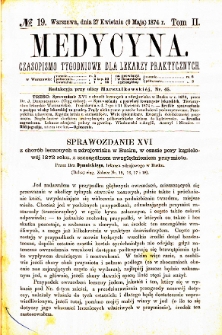 Medycyna czasopismo tygodniowe dla lekarzy praktycznych. 1874 T. II nr 19