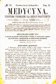 Medycyna czasopismo tygodniowe dla lekarzy praktycznych. 1874 T. II nr 22