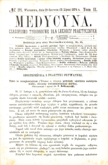 Medycyna czasopismo tygodniowe dla lekarzy praktycznych. 1874 T. II nr 28