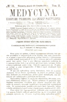 Medycyna czasopismo tygodniowe dla lekarzy praktycznych. 1874 T. II nr 34