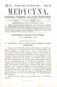 Medycyna czasopismo tygodniowe dla lekarzy praktycznych. 1874 T. II nr 35