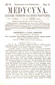 Medycyna czasopismo tygodniowe dla lekarzy praktycznych. 1874 T. II nr 39