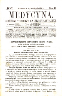 Medycyna czasopismo tygodniowe dla lekarzy praktycznych. 1874 T. II nr 46