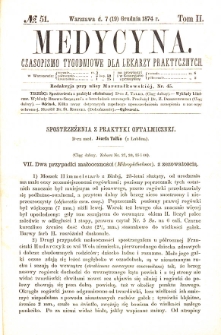 Medycyna czasopismo tygodniowe dla lekarzy praktycznych. 1874 T. II nr 51