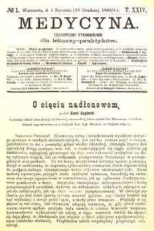 Medycyna czasopismo tygodniowe dla lekarzy praktycznych 1895-1896 T. XXIV nr 1