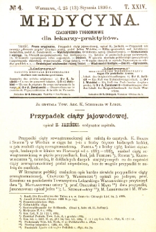 Medycyna czasopismo tygodniowe dla lekarzy praktycznych 1896 T. XXIV nr 4