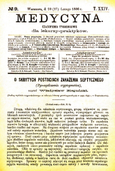 Medycyna czasopismo tygodniowe dla lekarzy praktycznych 1896 T. XXIV nr 9