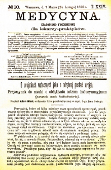 Medycyna czasopismo tygodniowe dla lekarzy praktycznych 1896 T. XXIV nr 10
