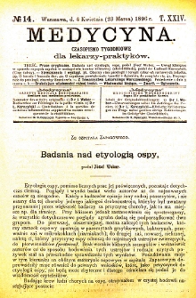 Medycyna czasopismo tygodniowe dla lekarzy praktycznych 1896 T. XXIV nr 14