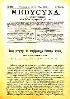 Medycyna czasopismo tygodniowe dla lekarzy praktycznych 1896 T. XXIV nr 21
