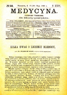 Medycyna czasopismo tygodniowe dla lekarzy praktycznych 1896 T. XXIV nr 22
