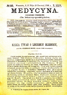 Medycyna czasopismo tygodniowe dla lekarzy praktycznych 1896 T. XXIV nr 23