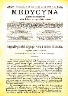 Medycyna czasopismo tygodniowe dla lekarzy praktycznych 1896 T. XXIV nr 27