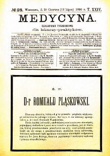 Medycyna czasopismo tygodniowe dla lekarzy praktycznych 1896 T. XXIV nr 28