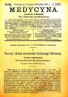 Medycyna czasopismo tygodniowe dla lekarzy praktycznych 1896 T. XXIV nr 32