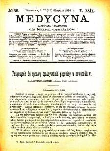 Medycyna czasopismo tygodniowe dla lekarzy praktycznych 1896 T. XXIV nr 35