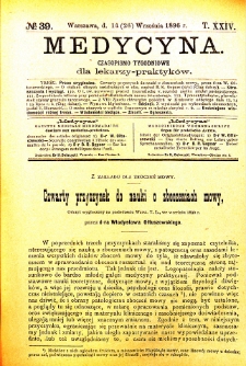 Medycyna czasopismo tygodniowe dla lekarzy praktycznych 1896 T. XXIV nr 39