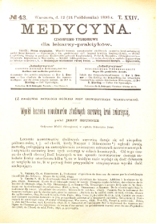 Medycyna czasopismo tygodniowe dla lekarzy praktycznych 1896 T. XXIV nr 43