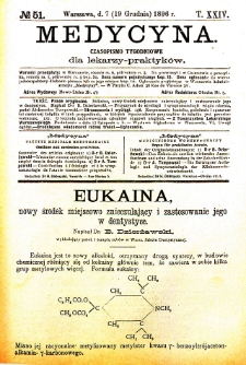Medycyna czasopismo tygodniowe dla lekarzy praktycznych 1896 T. XXIV nr 51