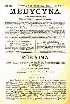 Medycyna czasopismo tygodniowe dla lekarzy praktycznych 1896 T. XXIV nr 52