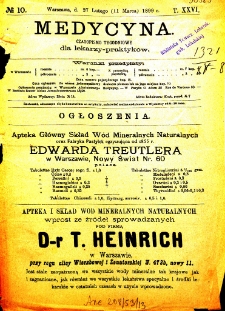 Medycyna czasopismo tygodniowe dla lekarzy praktycznych 1899 T. XXVI nr 10