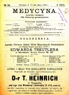 Medycyna czasopismo tygodniowe dla lekarzy praktycznych 1899 T. XXVI nr 12