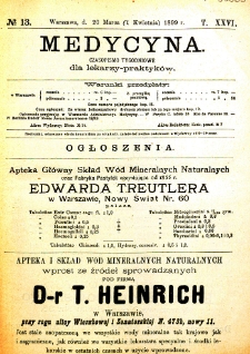 Medycyna czasopismo tygodniowe dla lekarzy praktycznych 1899 T. XXVI nr 13