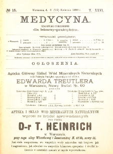 Medycyna czasopismo tygodniowe dla lekarzy praktycznych 1899 T. XXVI nr 15