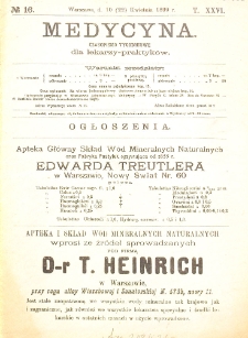 Medycyna czasopismo tygodniowe dla lekarzy praktycznych 1899 T. XXVI nr 16