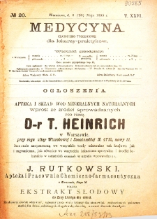 Medycyna czasopismo tygodniowe dla lekarzy praktycznych 1899 T. XXVI nr 20