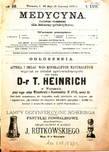 Medycyna czasopismo tygodniowe dla lekarzy praktycznych 1899 T. XXVI nr 22