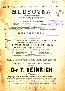 Medycyna czasopismo tygodniowe dla lekarzy praktycznych 1899 T. XXVI nr 37
