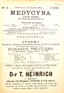 Medycyna czasopismo tygodniowe dla lekarzy praktycznych 1899 T. XXVII nr 3