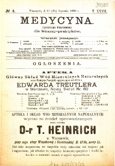 Medycyna czasopismo tygodniowe dla lekarzy praktycznych 1899 T. XXVII nr 4