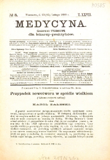 Medycyna czasopismo tygodniowe dla lekarzy praktycznych 1899 T. XXVII nr 8