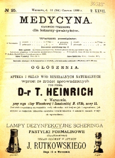 Medycyna czasopismo tygodniowe dla lekarzy praktycznych 1899 T. XXVII nr 25