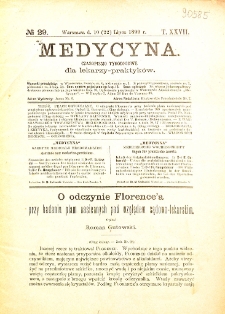 Medycyna czasopismo tygodniowe dla lekarzy praktycznych 1899 T. XXVII nr 29