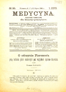 Medycyna czasopismo tygodniowe dla lekarzy praktycznych 1899 T. XXVII nr 30